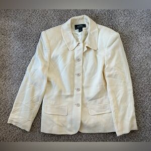 Lauren Ralph Lauren Off White Button Up Women's Blazer Size 8 Rayon Lined Winter
